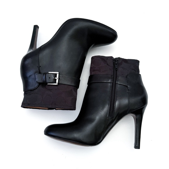 Coach Messina Black Leather Kitten Heeled Ankle Boots - Picture 6 of 10